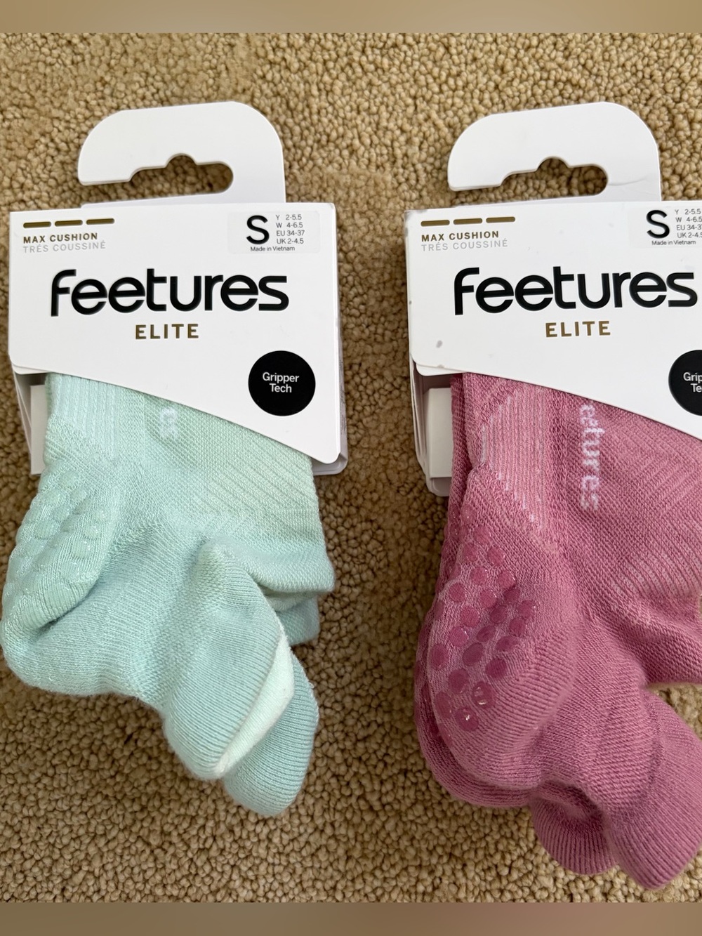 Feetures Elite Women's Gripper Socks - Mint and Pink
